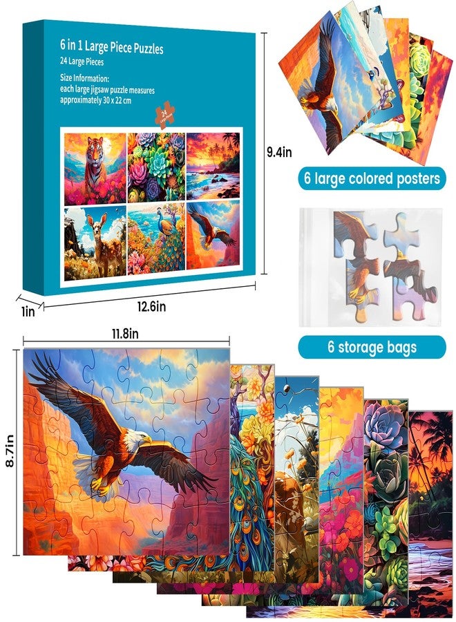 WSCXSC 6 Pack 24 Large Piece Puzzles for Seniors Puzzle Dementia Alzheimer's Products Activities Alzheimer's Jigsaw Puzzle Eagle Beach Deer Easy Puzzle Cognitive Games Gifts for Adult Elderly Seniors - Image 4